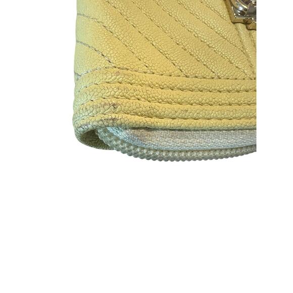 CHANEL Yellow Caviar Leather Chevron Quilted Boy Zip Around Coin Purse Wallet - Picture 3 of 16